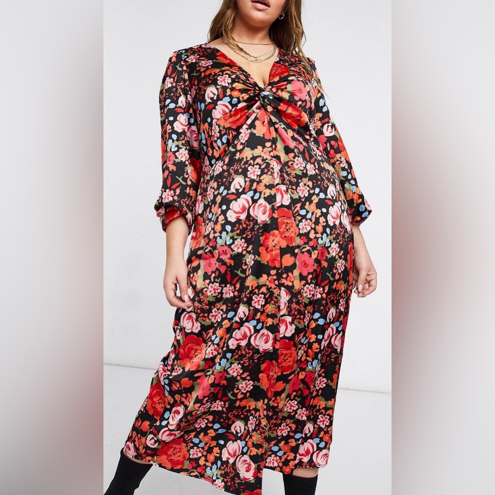 Vero Moda Curve midi dress in bold red floral